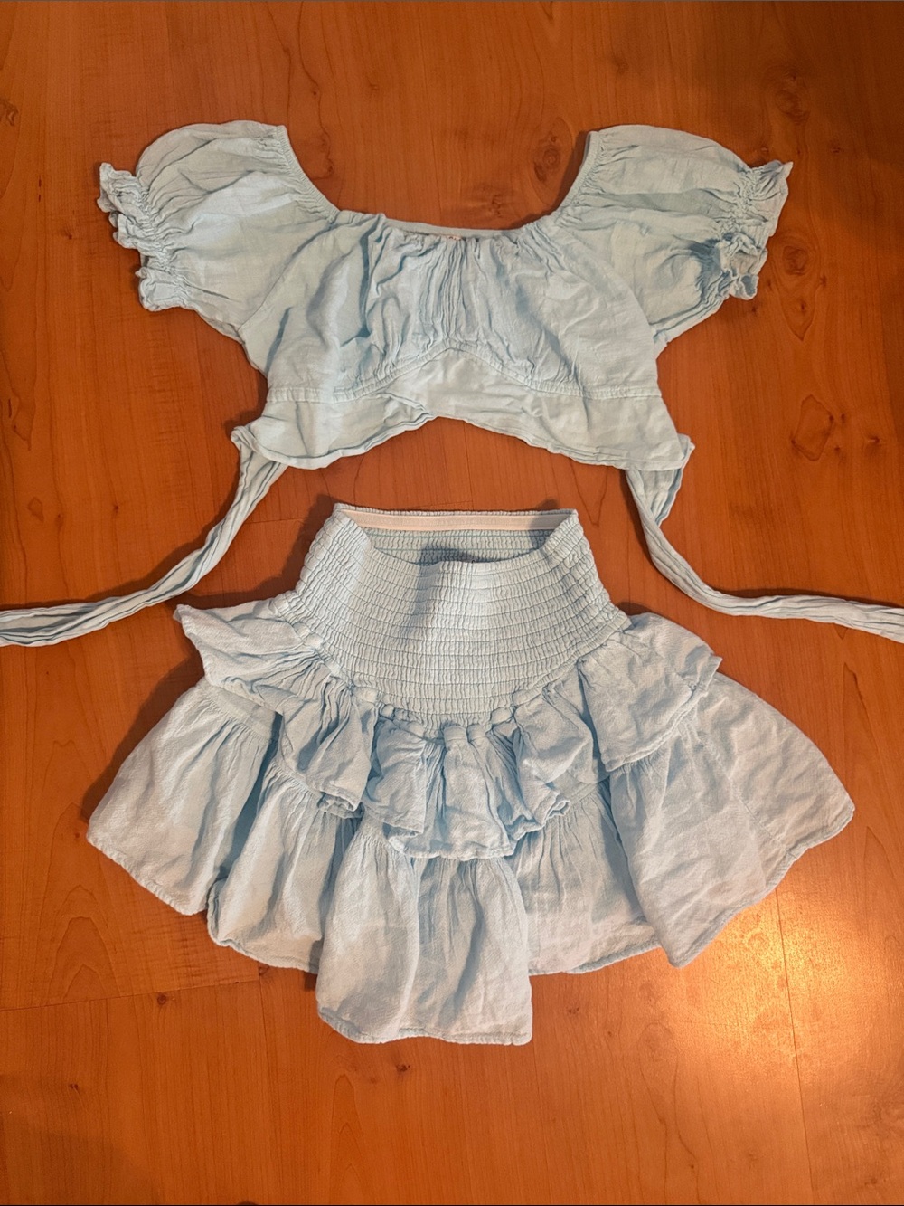 surf style Light Blue Two-Piece Ruffled Kids Matching Set